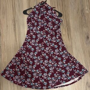 SO Burgundy Floral Backless Dress